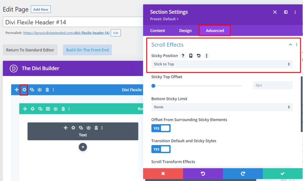 How to enable and disable sticky – Divi Extended Documentation