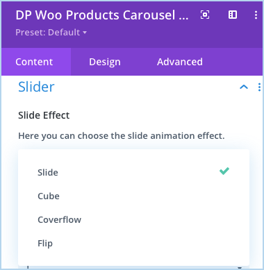 slide effect in divi woo carousel
