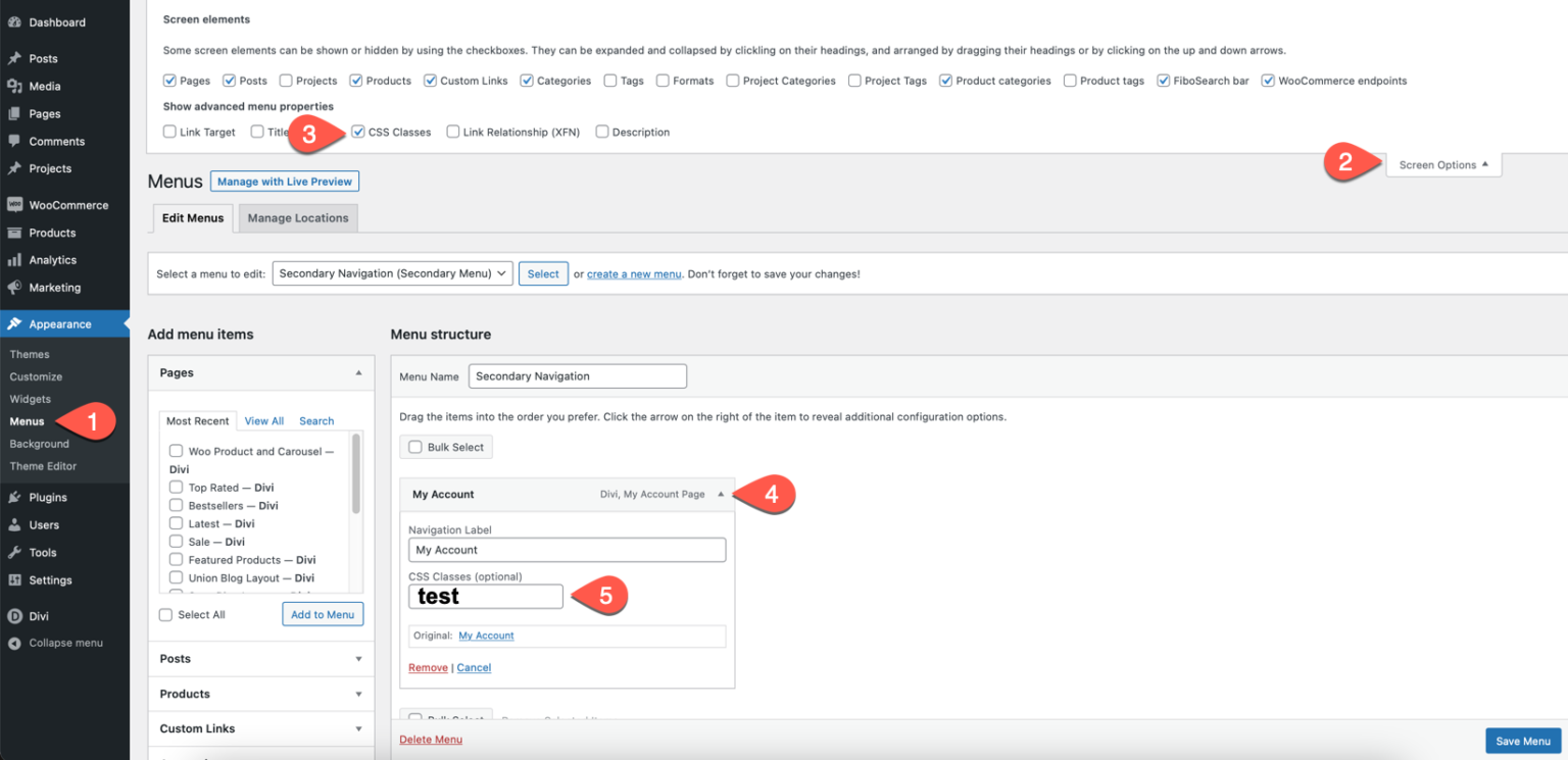 How to add custom CSS class to a menu item in WordPress - Divi Extended ...