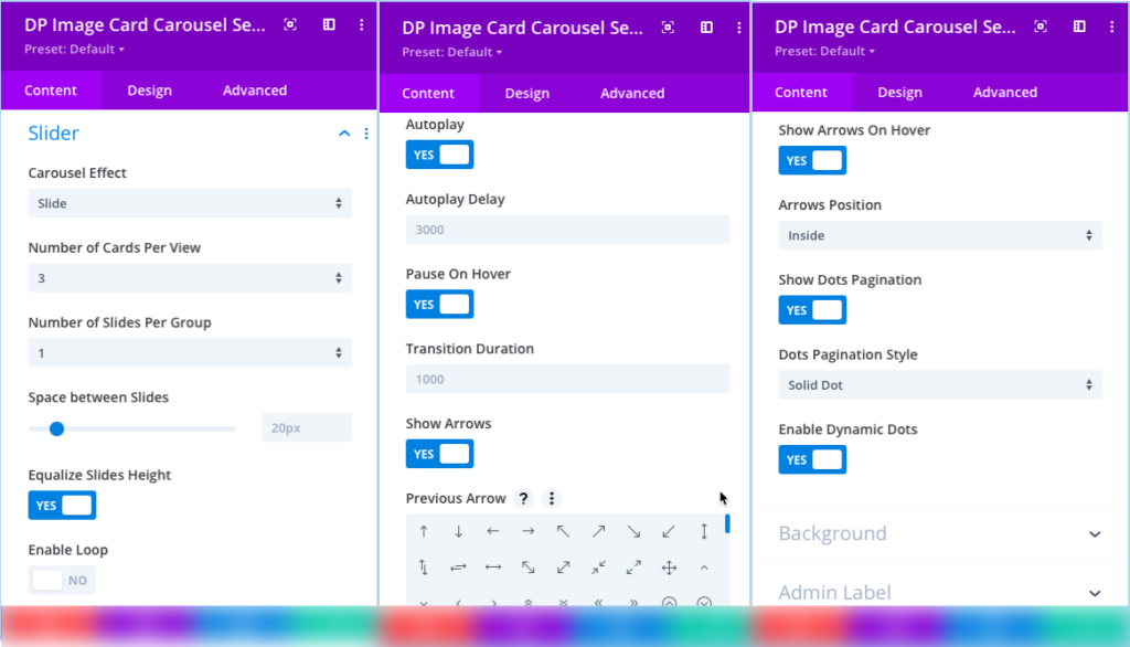 divi-module-image-card-carousel-setting-options