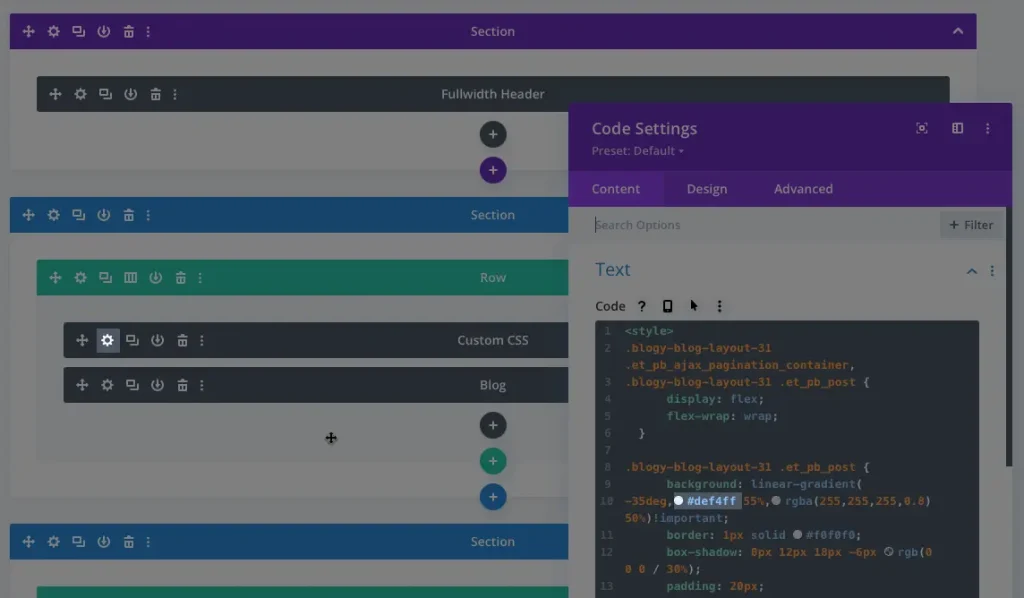 Change diagonal post background color in the layout 31 – Divi Extended  Documentation