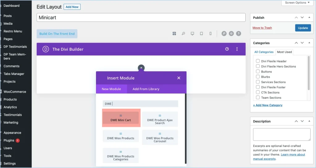 Mini cart in default Divi Header - Divi Extended Documentation