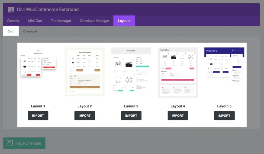 WooCommerce cart page layouts 