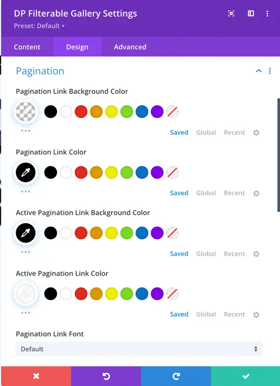 pagination customization in dp filterable gallery
