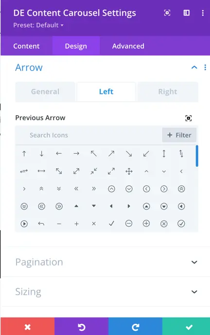 arrow left options