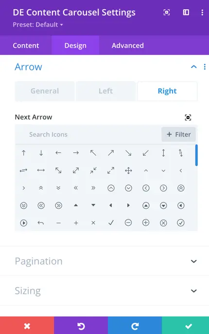 arrow right options in de content carousel