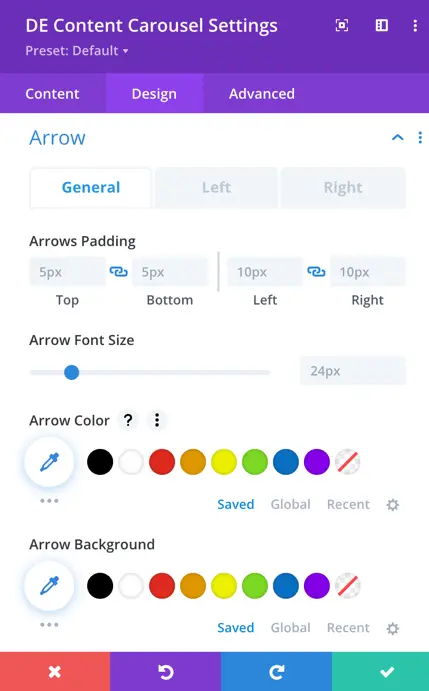 arrow setting in de content carousel