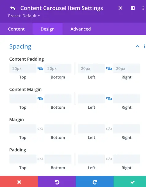 content paddign and margin options