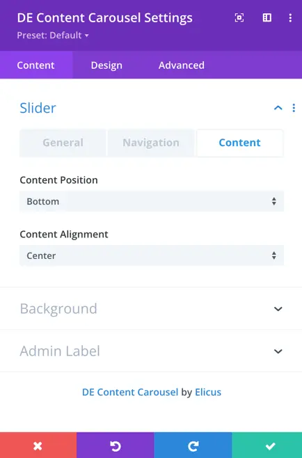 de content position in carousel