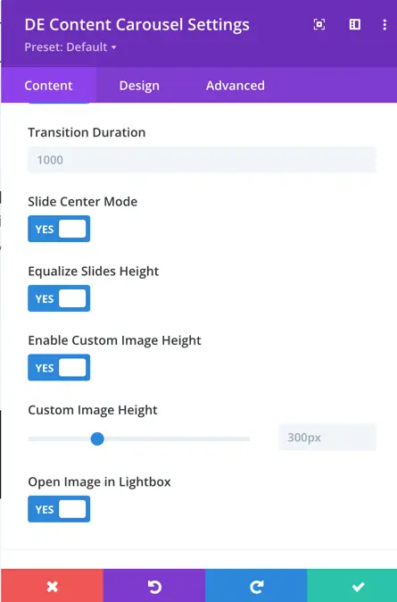 lightbox option in content carousel