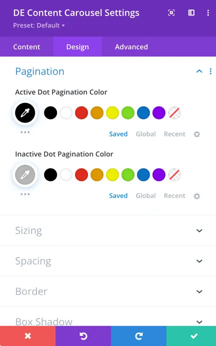 pagination design option in de content carousel