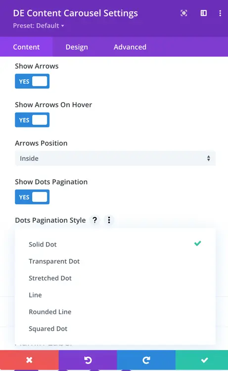 pagination style in de content carousel