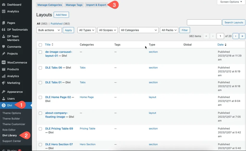 Importing and applying Divi layouts - Divi Extended Documentation
