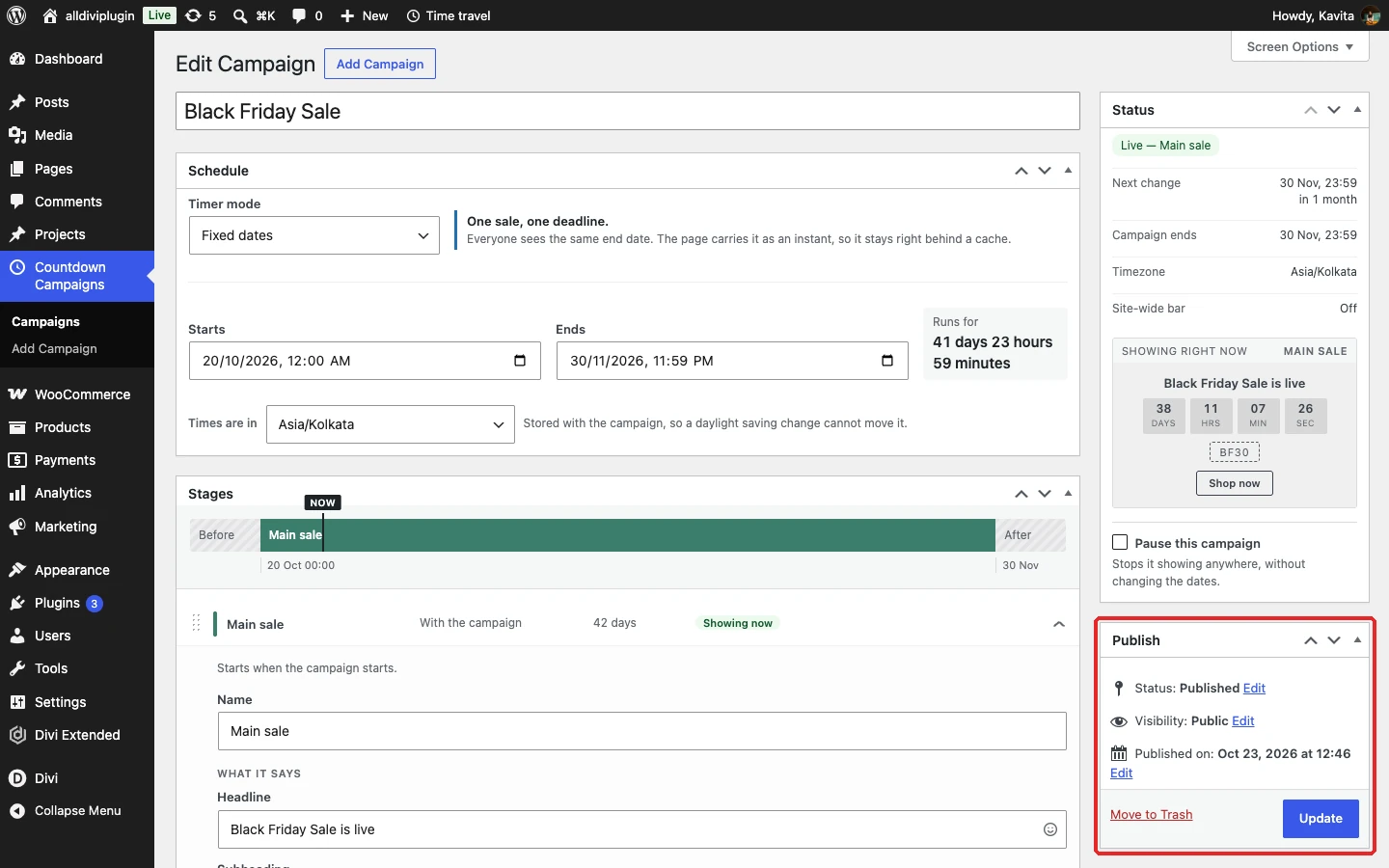 Published campaign with status showing Live