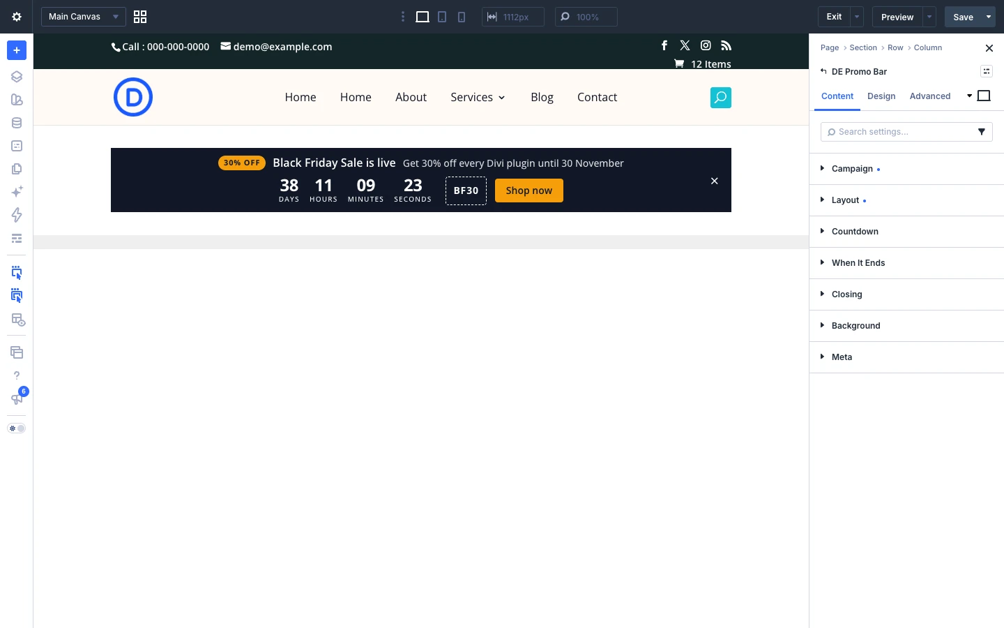 DE Promo Bar Content tab
