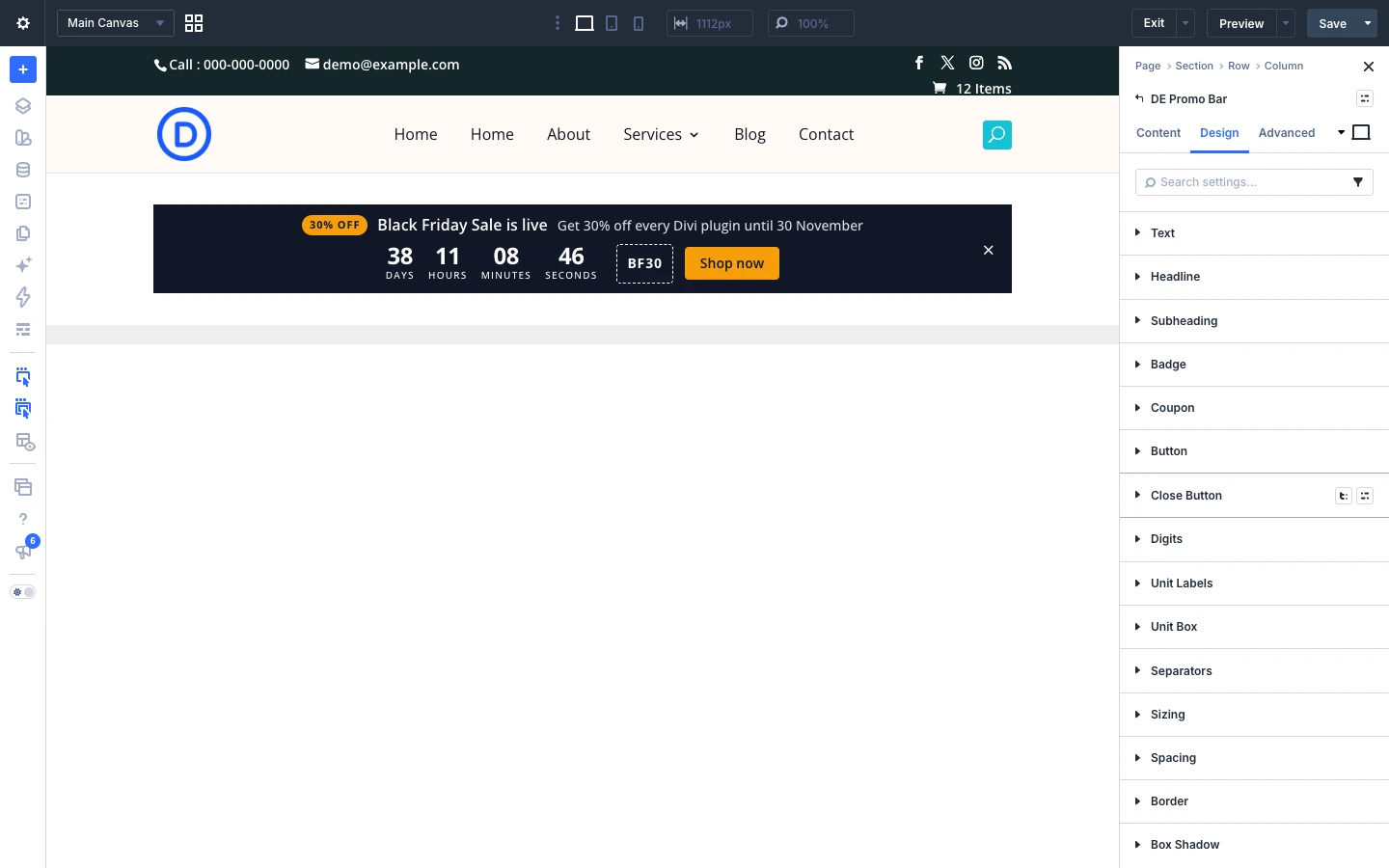 DE Promo Bar Design tab