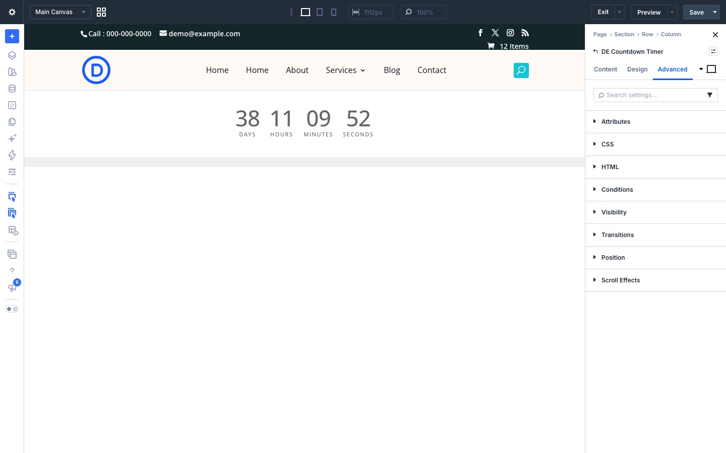 DE Countdown Timer Advanced tab