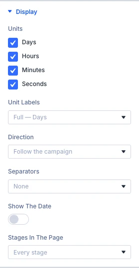 DE Countdown Timer Display settings