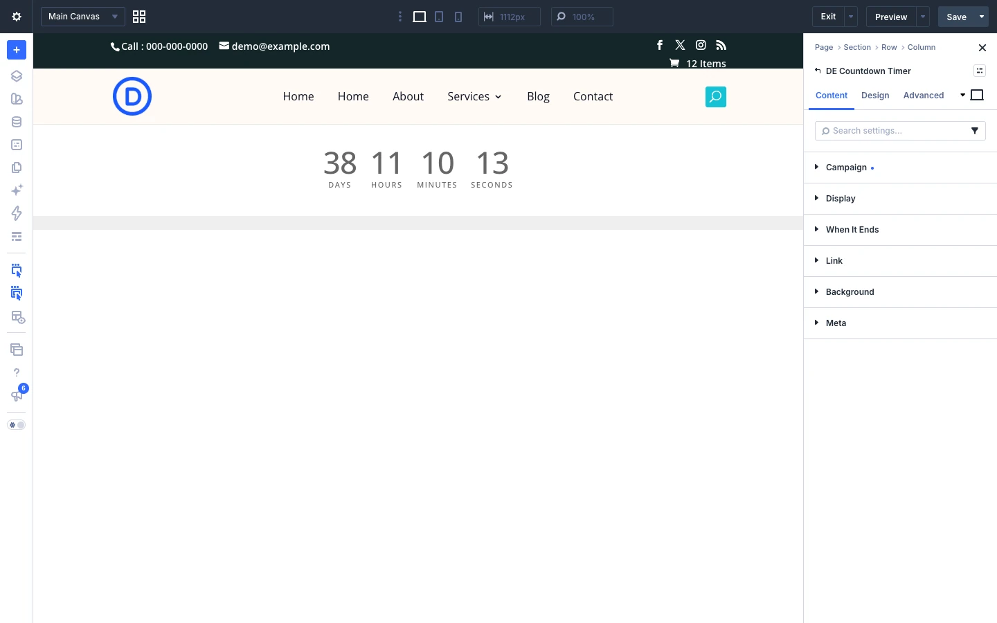 DE Countdown Timer Content tab