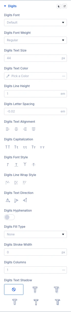 DE Countdown Timer digits design settings