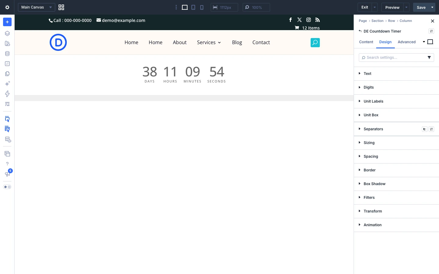 DE Countdown Timer Design tab