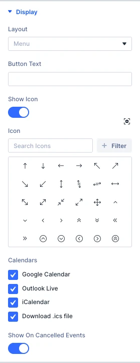 Add to Calendar Display settings