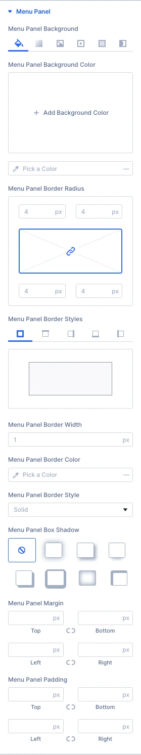 Add to Calendar menu panel design settings
