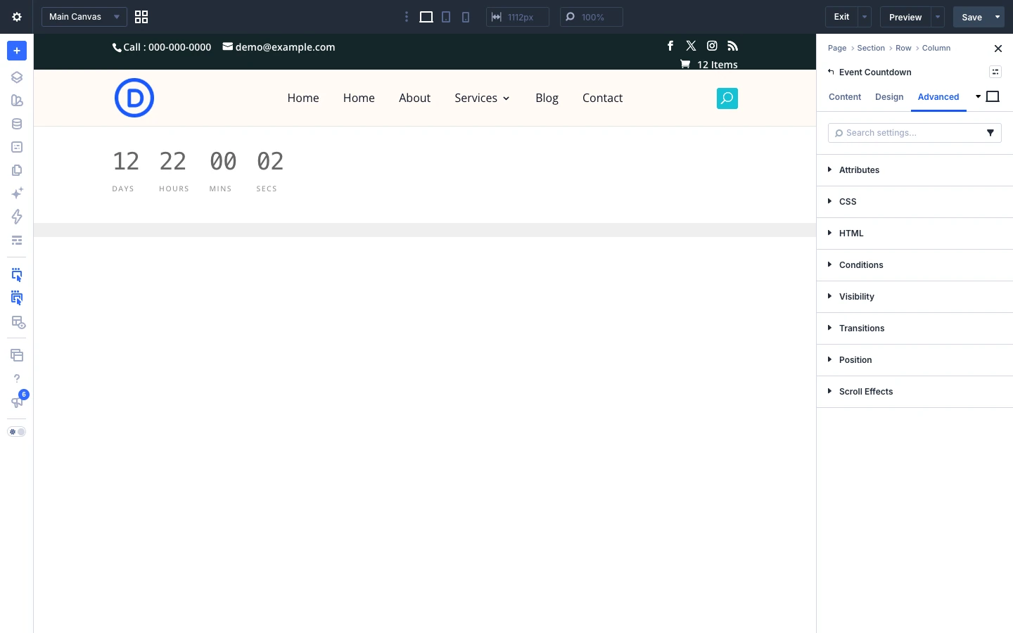 Event Countdown Advanced tab
