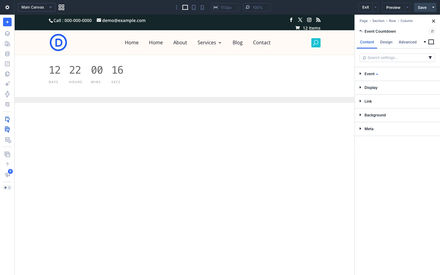 Event Countdown Content tab