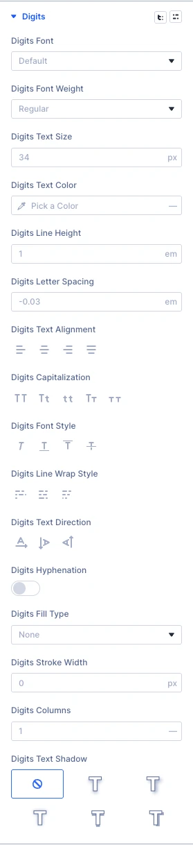 Event Countdown digits design settings