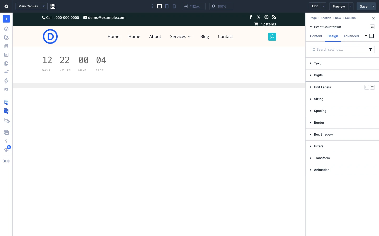 Event Countdown Design tab