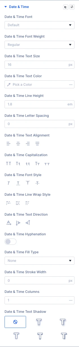 Event Date & Time date and time design settings