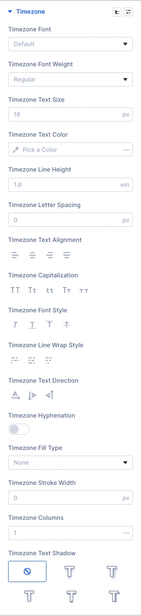 Event Date & Time timezone design settings