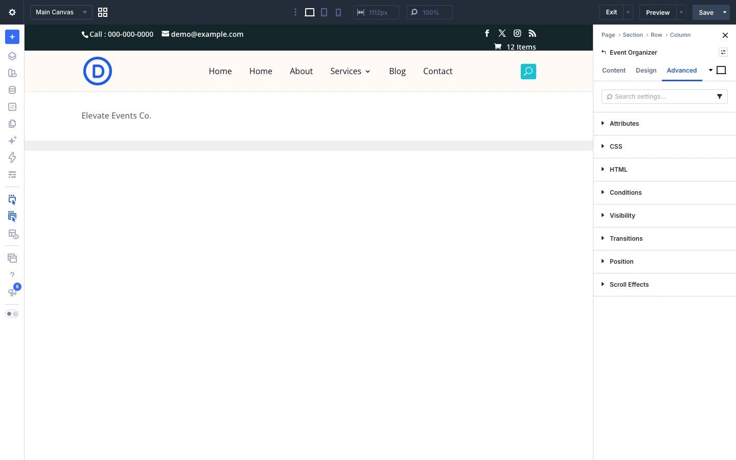 Event Organizer Advanced tab