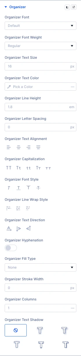 Event Organizer organizer design settings