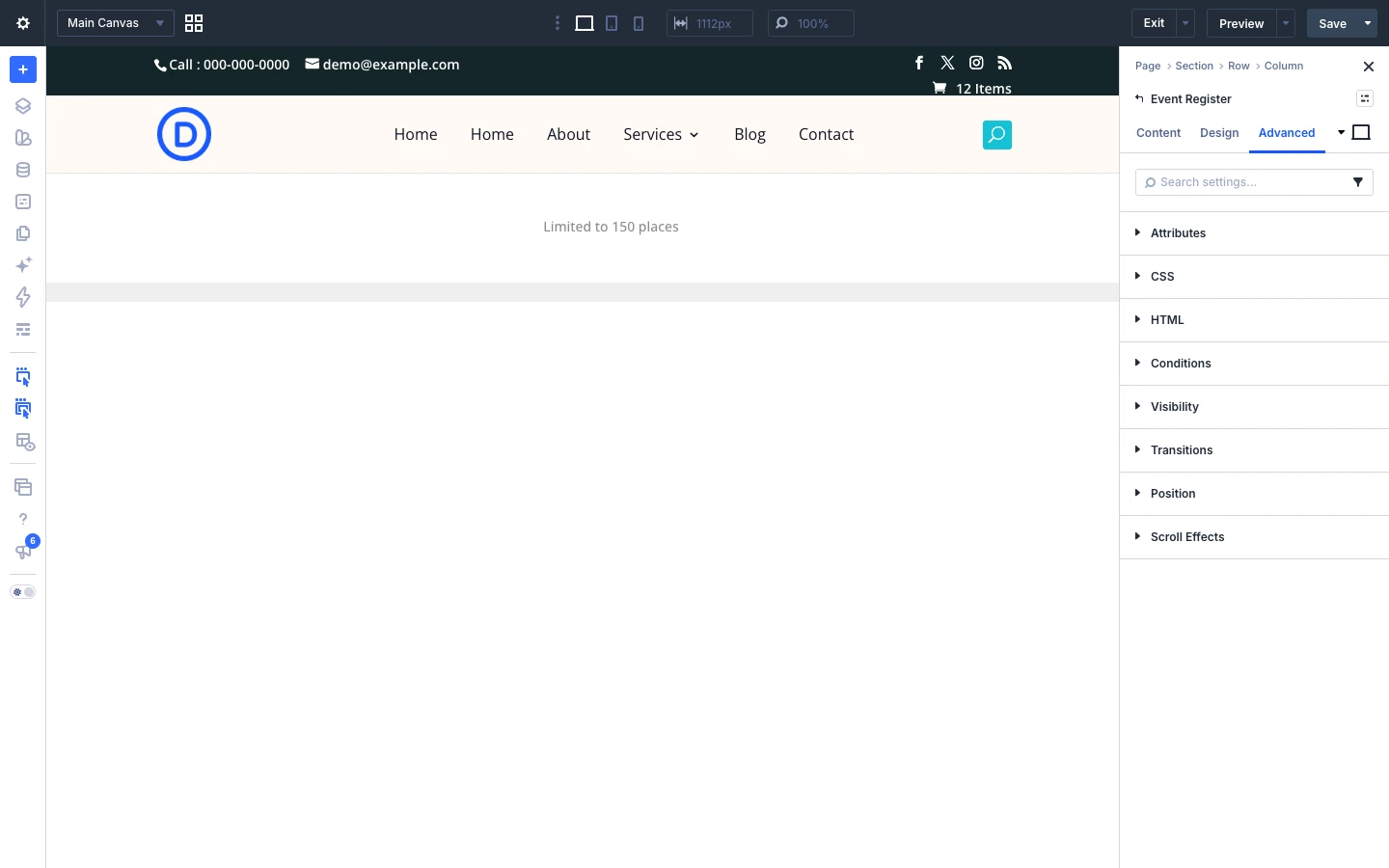 Event Register Advanced tab