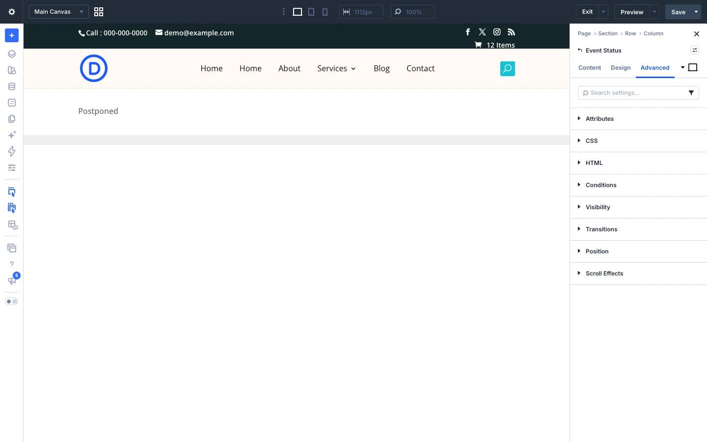 Event Status Advanced tab