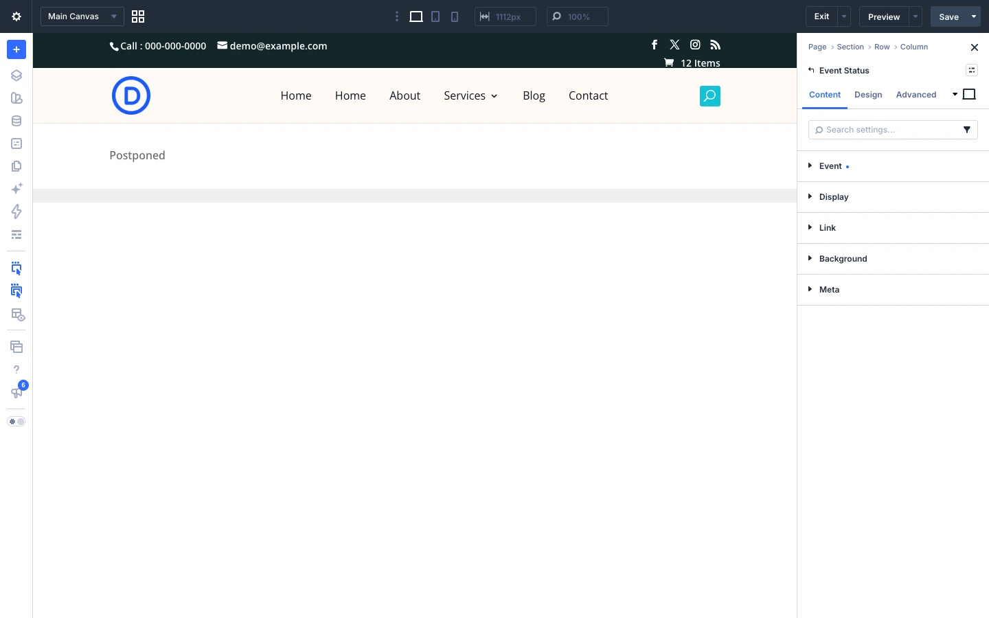 Event Status Content tab