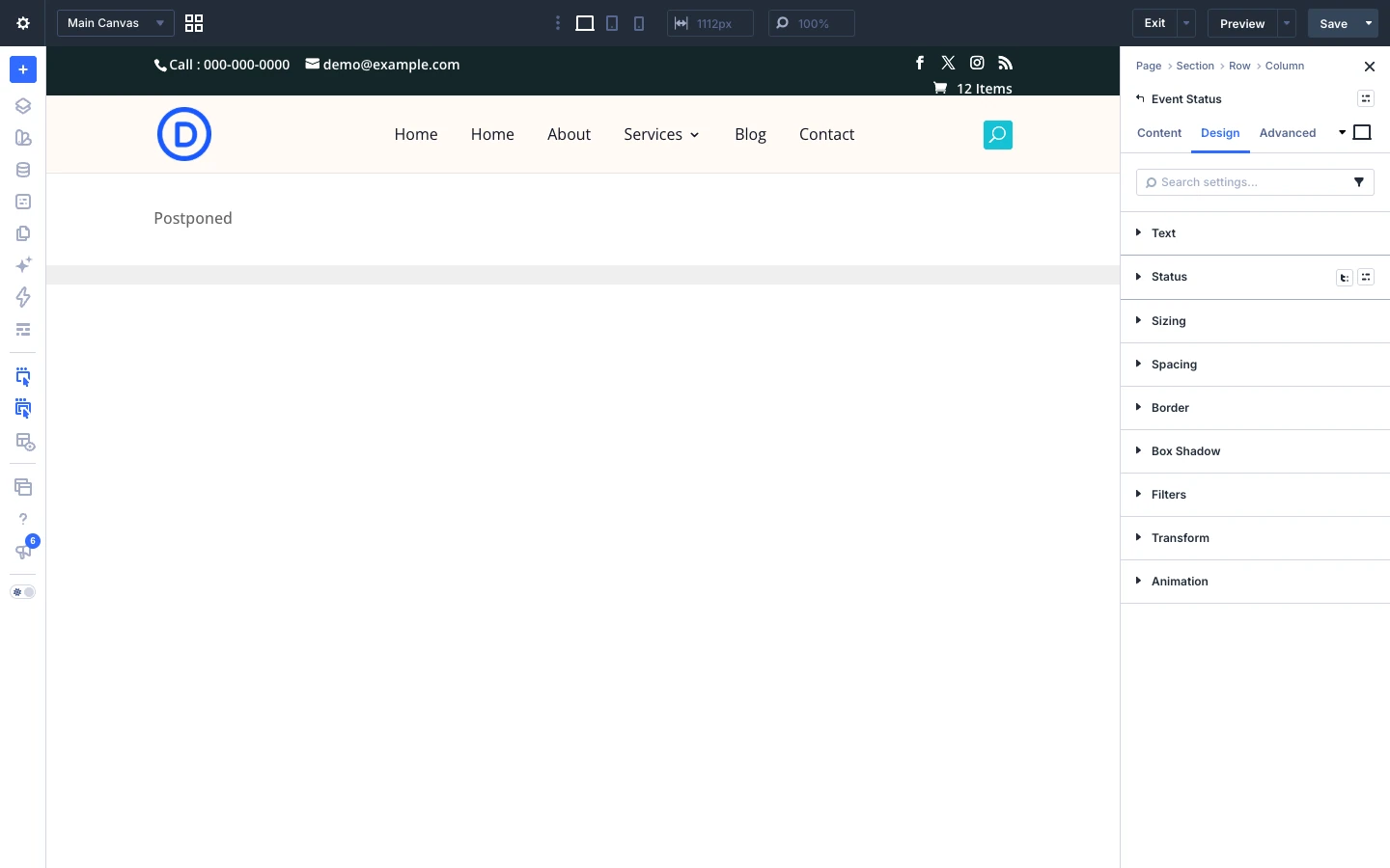 Event Status Design tab