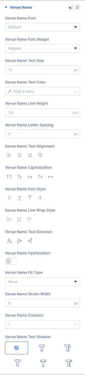 Event Venue venue name design settings