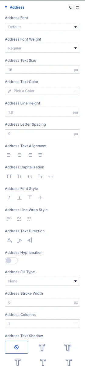 Event Venue address design settings