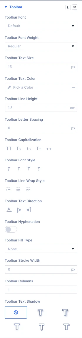 Events Calendar toolbar design settings