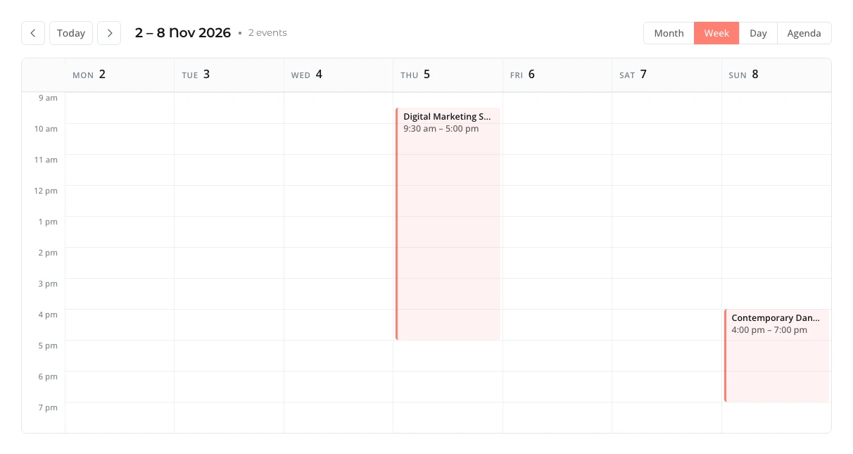 Events Calendar module on the frontend