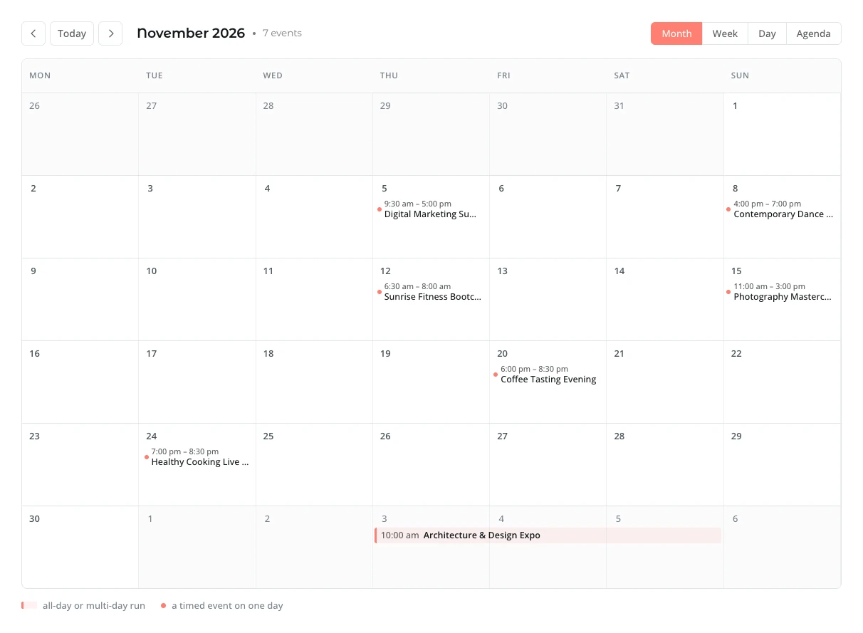 Events Calendar module on the frontend
