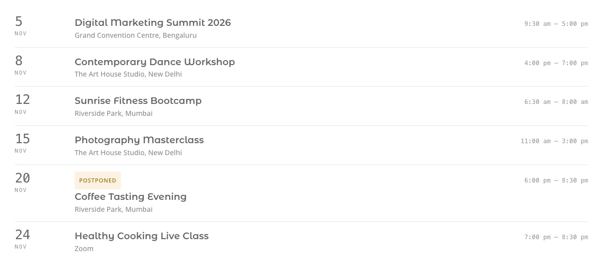 Events Feed module on the frontend