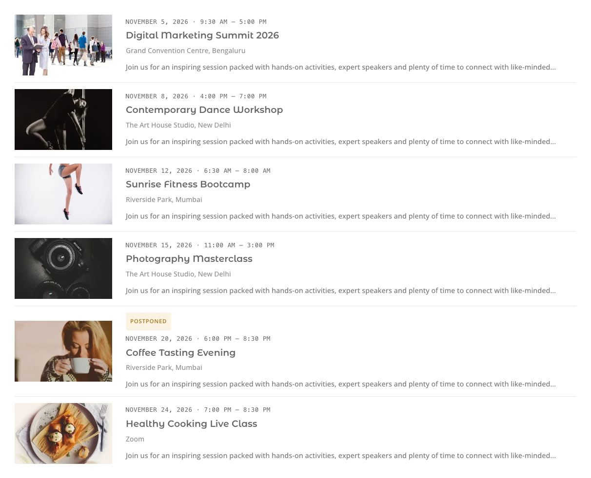 Events Feed module on the frontend