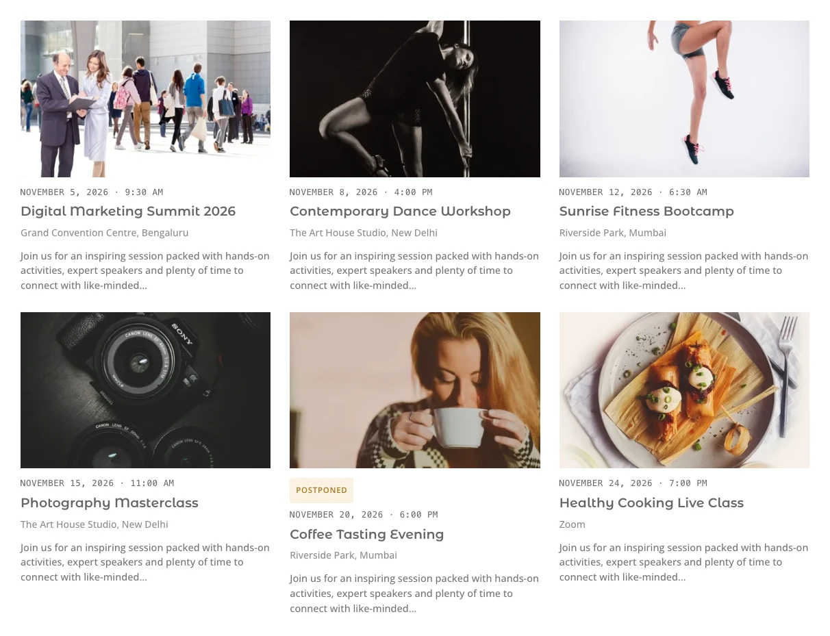 Events Feed module on the frontend