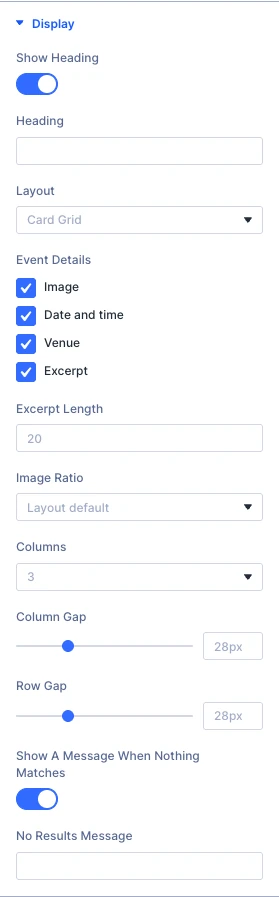 Related Events Display settings