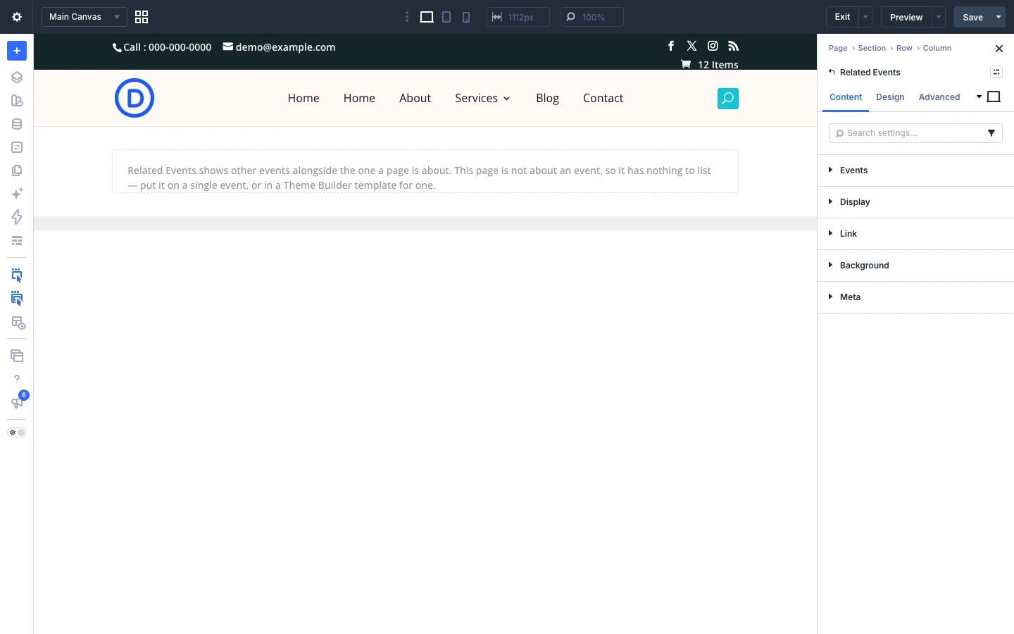 Related Events Content tab