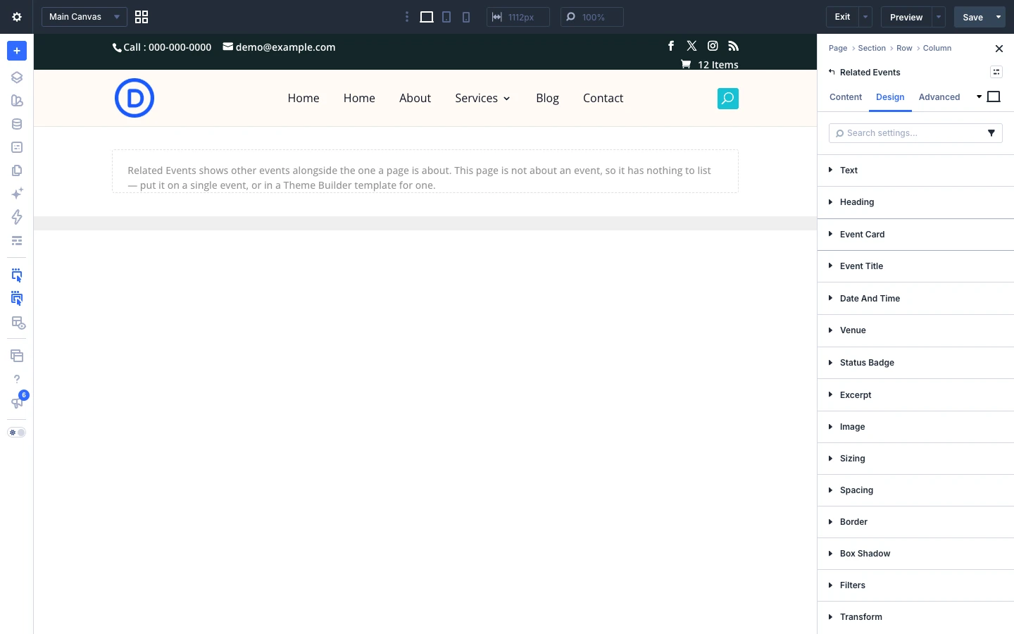 Related Events Design tab